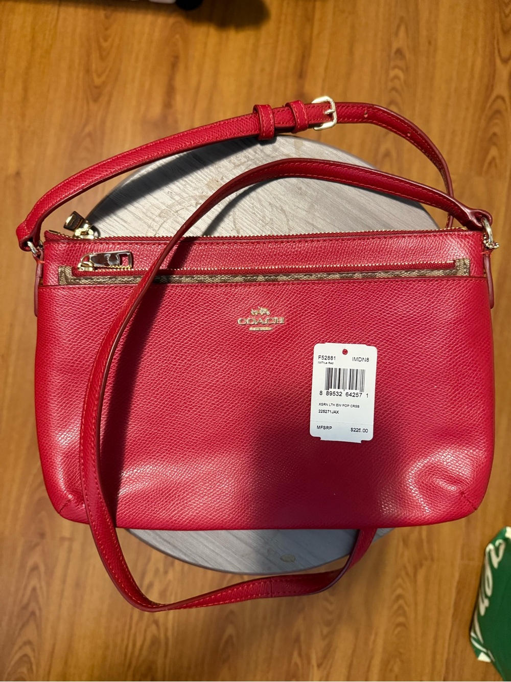 Coach Red Leather Crossbody with Signature Trim